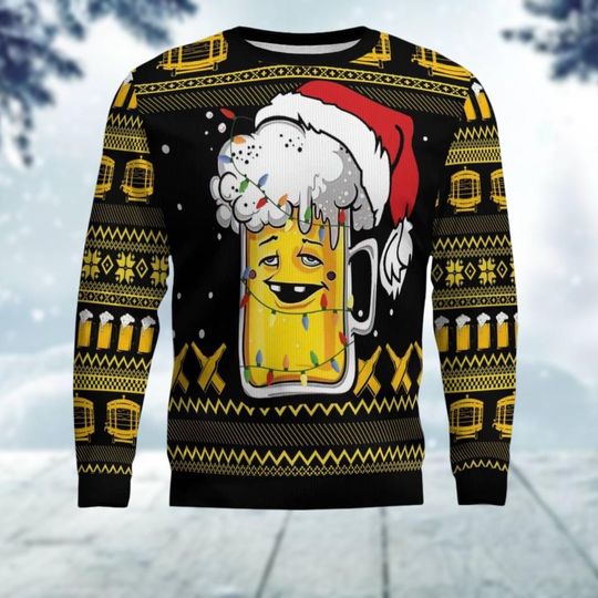 Discover Christmas Drinking Ugly Sweater, Beer Santa Xmas Sweater, Christmas Lights Sweatshirt, Funny Christmas Gift, Sweater For Men