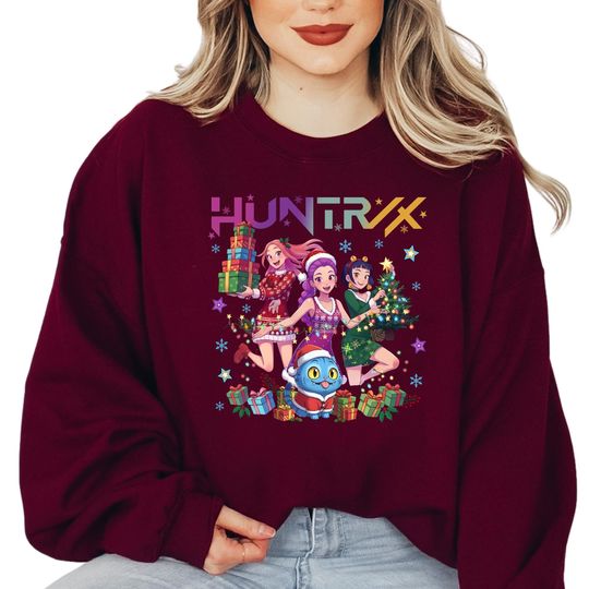 Christmas Huntrix Sweatshirt, Festive Kpop Inspired Hoodie, Holiday Season Sweatshirt, Cute Huntrix Character Hoodie, Cozy Winter Sweatshirt
