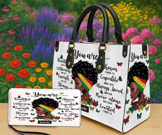 Discover Personalized Black Women Handbag, Afrocentric Rasta Headwrap Bag With Bible Verses, Custom Name African American Bag, Faith Gift