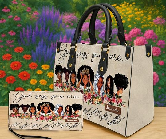 Discover Personalized Black Women Handbag, African American Bag With Bible Verses, Custom Name God Says You Are Bag, Christian Faith Gift