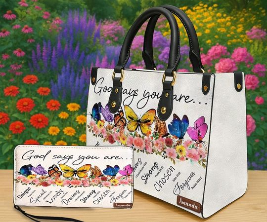 Discover Personalized Black Women Handbag, African American Bag With Bible Verses, Custom Butterflies and Flowers, Christian Faith Gift