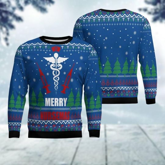 Discover Funny Nurse Christmas Sweater, Merry Nursemas Ugly Sweater, Nursing Xmas Sweater, Christmas Tree Shirt, Winter Holiday Gift