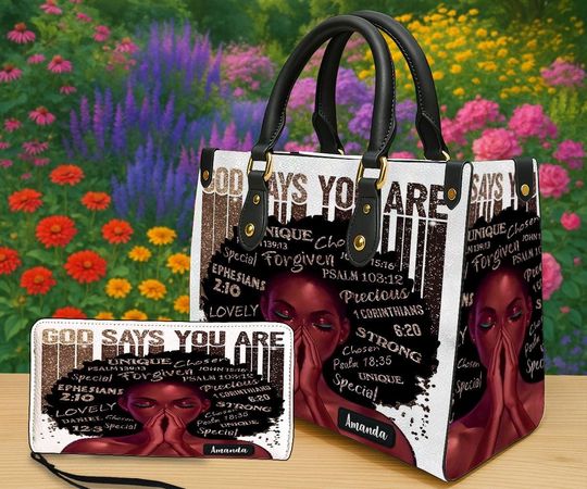 Discover Personalized Black Women Handbag, African American Bag With Bible Verses, Custom Name God Says You Are Bag, Christian Gift