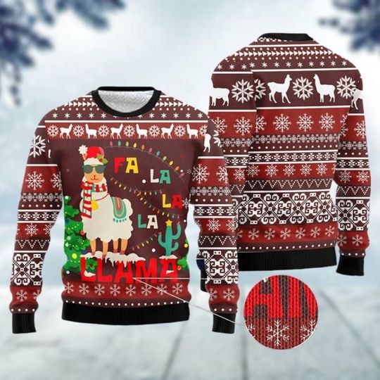 Llama Ugly Christmas Sweater, Funny Llama Xmas Sweater, Fa La La LLama Christmas Sweatshirt, Animal Sweaters For Women, Xmas Party Gift