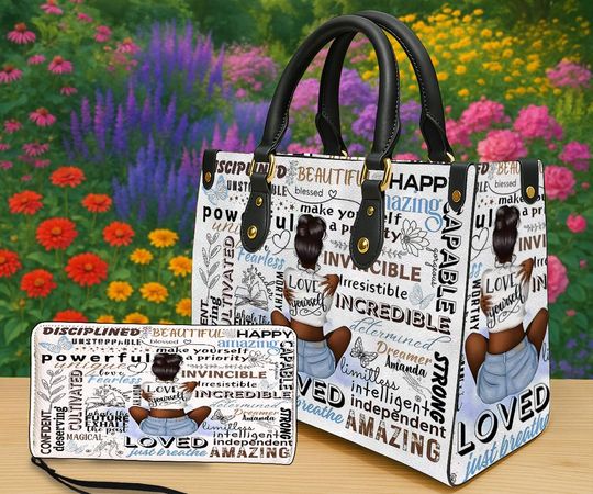 Discover Personalized Black Women Handbag, African American Bag With Inspirational Quotes, Custom Name Love Yourself Bag Gift