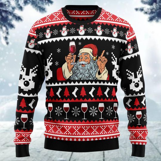 Discover Red Wine Christmas Sweater, Drinking Holiday Sweater, Funny Santa Claus Sweater, Merry Winemas Shirt, Winter Holiday Gift