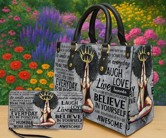 Discover Personalized Black Women Handbag, African American Bag With Inspirational Quotes, Custom Name Believe In Yourself Bag Gift