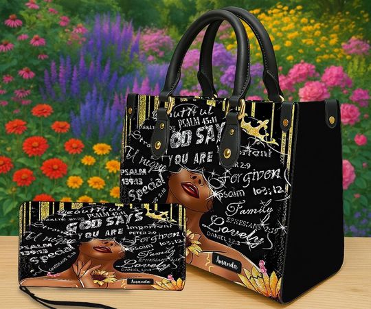 Discover Personalized Black Women Handbag, African American Bag With Bible Verses, Custom Name God Says You Are Bag, Christian Gift