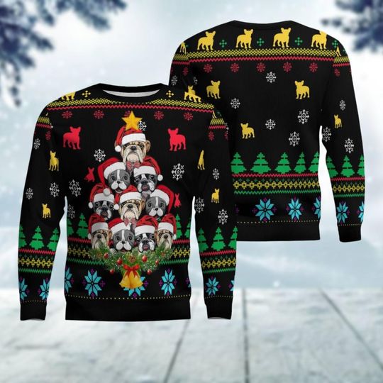 Discover Christmas French Bulldog Ugly Sweater, Dog Xmas Sweater, Pets Christmas Tree Sweatshirt, Frenchie Mom Shirt, Funny Sweater