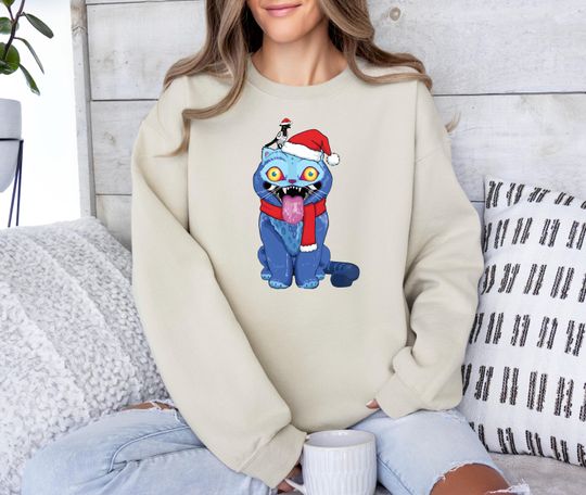 Huntrix Christmas Sweatshirt, Christmas Gift, Xmas Derpy Tiger Shirt, Demon Hunters Tiger Christmas Hoodie, Kpop Demon&nbsp;Hunters&nbsp;Sweatshirt