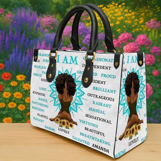 Personalized Black Woman Handbag, Afrocentric I AM Affirmation Bag , Custom Name Empowerment Bag, Self Love Gift For Her