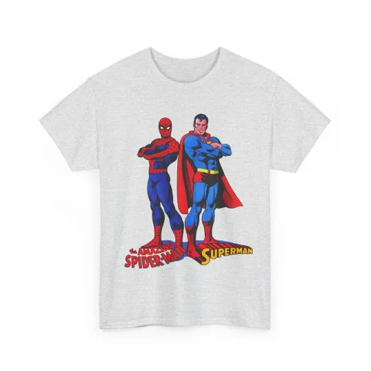 Amazing Spider-man, Superman T-Shirt - 1970s D.C Comics & Marvel Team-Up