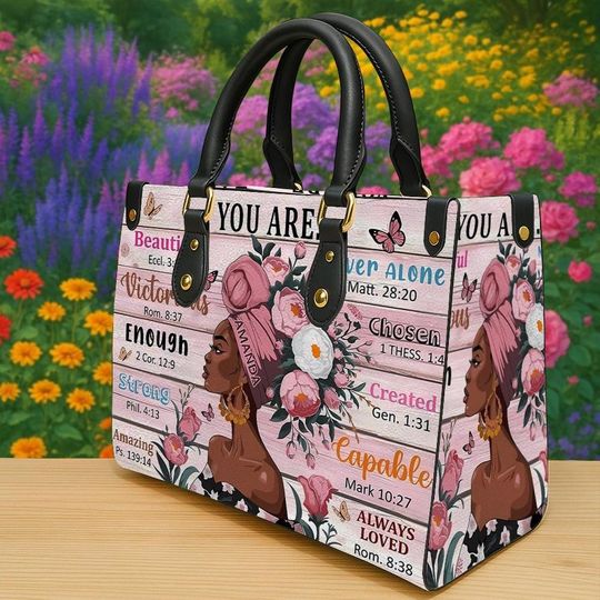 Personalized Black Woman Handbag, You Are Bible Verses Custom Bag , Christian Afrocentric Bag, Inspirational Faith Gift For Her