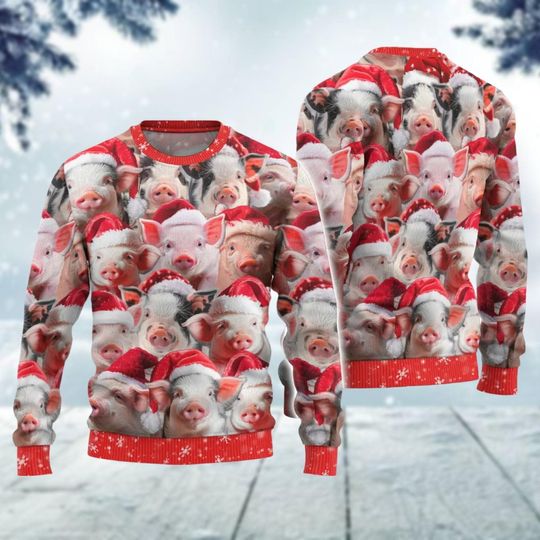 Discover Christmas Pig Ugly Sweater, Piggies Pink Xmas Sweater, Animal Holiday Sweater, Funny Santa Claus Sweater, Farmer Xmas Gift