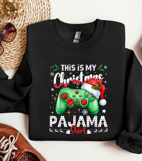 Discover This Is My Christmas Pajama Gamer Sweatshirt, Funny Video Game Boys Teens Xmas Shirt, Holiday Gaming Crewneck, Cozy Gift for Gamers