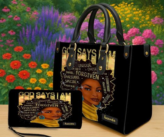 Discover Personalized God Says I Am Tote Bag for Black Women, Custom Name African American Christian Handbag, Faith Scripture Gift