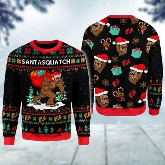 Bigfoot Ugly Christmas Sweater, Santasquatch Xmas Sweater, Camping Christmas Sweatshirt, Funny Christmas Gift, Holiday Sweater