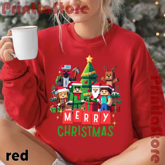 Discover Pixel Block Style Christmas Sweatshirt  Cute Gamer Holiday Crewneck, Funny Xmas Pullover, Cozy Christmas Gift for Kids & Adults