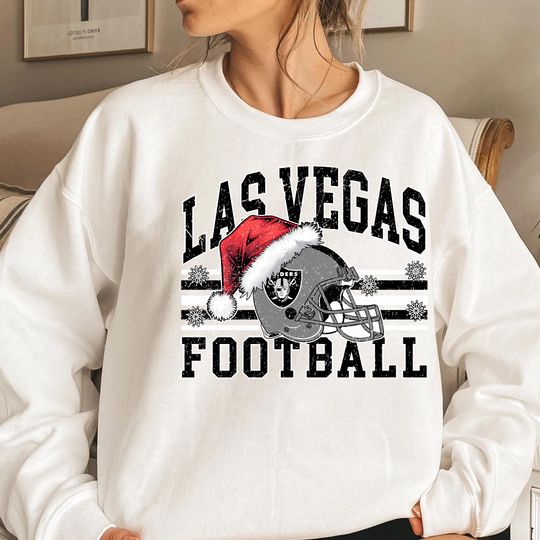 Las Vegas Football Christmas Sweatshirt, Holiday Raiders Shirt, Santa Hat , Winter Game Day Crewneck, football Fan Gift, Cozy Top Ship Fast