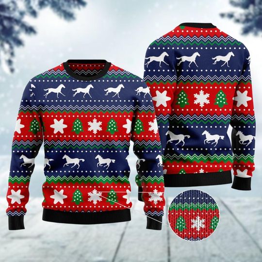 Horses Ugly Christmas Sweater, Horse Christmas Sweatshirt, Cowboy Sweater Men, Funny Holliday Sweatshirt, Horse Lover Xmas Gift