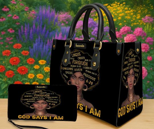 Discover Personalized God Says I Am Tote Bag for African American Women, Custom Name Black Christian Handbag, Faith Scripture Gift
