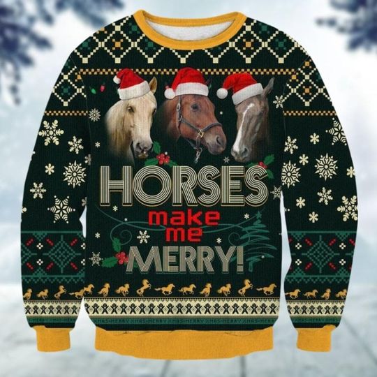 Discover Horses Christmas Sweater, Cowboy Western Holiday Sweater, Animal Lover Christmas Sweatshirt, Horses Make Me Merry Xmas Shirt