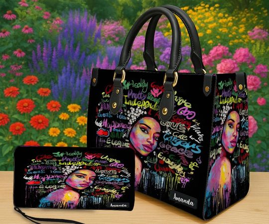 Discover Personalized Black Women Handbag, Afrocentric Graffiti Art Bag with Custom Name, African American Bag, Unique Gift for Her