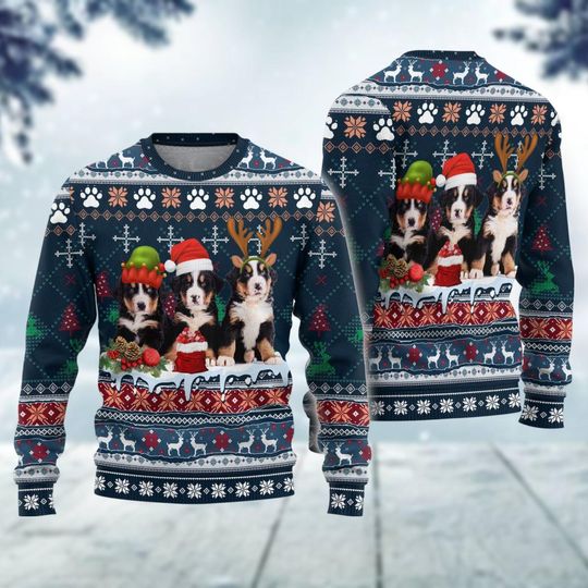 Bernese Mountain Christmas Ugly Sweater, Cute Dog Santa Xmas Sweater, Animal Holiday Sweater, Dog Mom Shirt