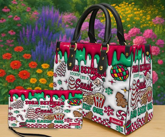 Discover Personalized Funny Santa Snack Tote Bag, Christmas Humor Bag , Custom Name Holiday Handbag for Women, Santa Cookie Gift