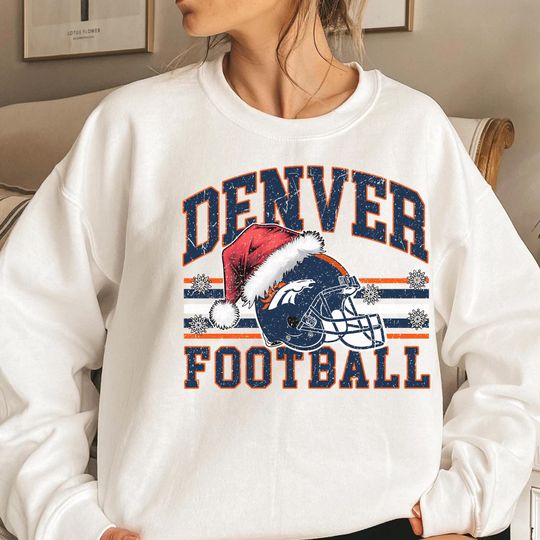 Denver Football Christmas Sweatshirt, Broncos Santa Hat Shirt, Denver Holiday , Football Fan Gift, Winter Game Day Outfit