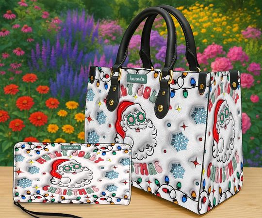 Discover Personalized Holly Jolly Santa Tote Bag, Custom Name Christmas Bag , Cute Santa Claus Holiday Gift for Women, Christmas Handbag