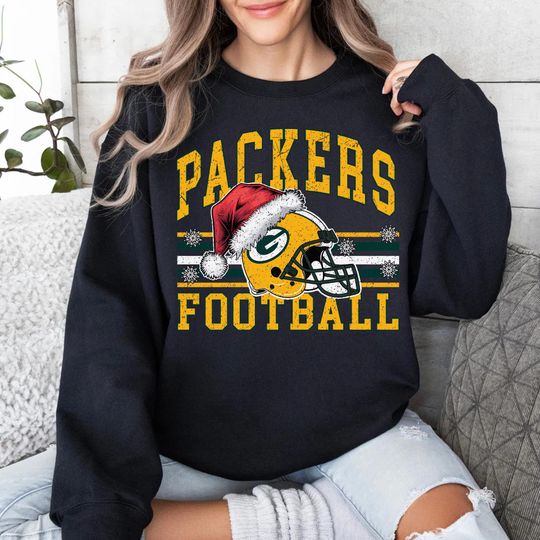 Discover Packers Football Christmas Shirt, Green Bay Santa Hat Sweatshirt, Holiday , Football Fan Gift, Winter Game Day Outfit Fast Shipping!