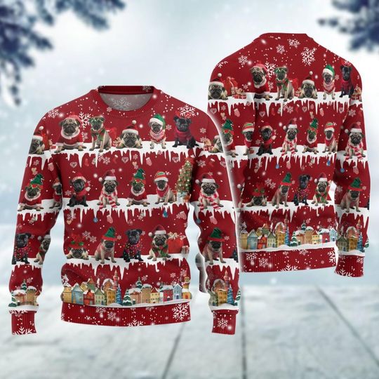 Pug Dog Ugly Christmas Sweater, Pug Xmas Sweater, Christmas Dog Sweatshirt, Animal Holiday Sweater, Pug Owner Shirt, Christmas Gift