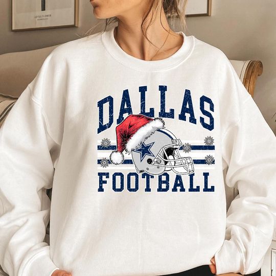 Discover Dallas Football Christmas Sweatshirt, Cowboys Santa Hat Shirt, Dallas Holiday , Football Fan Gift, Winter Game Day Outfit Ships Fast!!