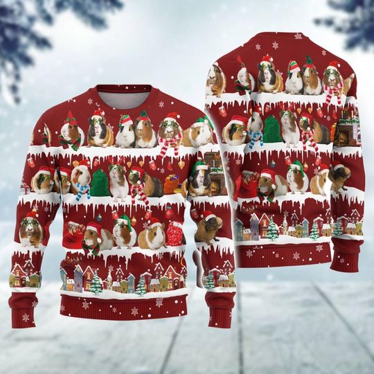 Guinea Pig Ugly Christmas Sweater, Animal Xmas Sweater, Farmer Holiday Sweater, Christmas Gift
