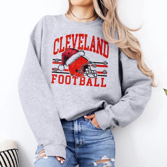 Discover Cleveland Football Christmas Sweatshirt, Santa Hat Football Shirt, Holiday Cleveland , Vintage Xmas Game Day Crewneck Fast Shipping!
