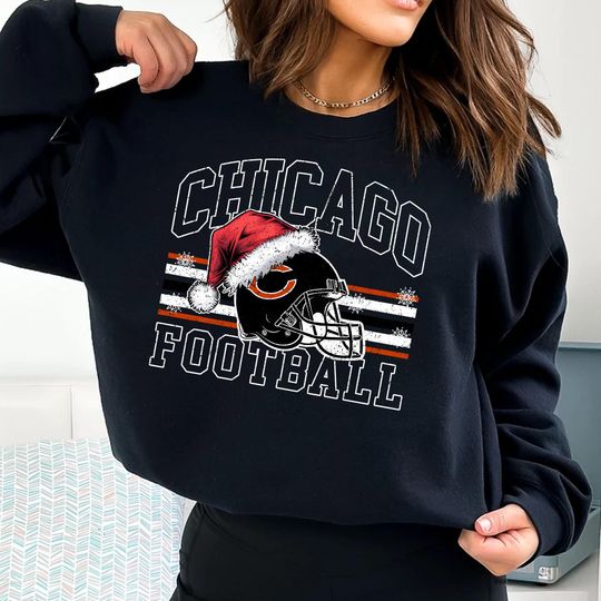 Discover Chicago Football Christmas Sweatshirt, Santa Hat Football Shirt, Holiday Chicago Football , Vintage Xmas Game Day Crewneck Ships Fast!