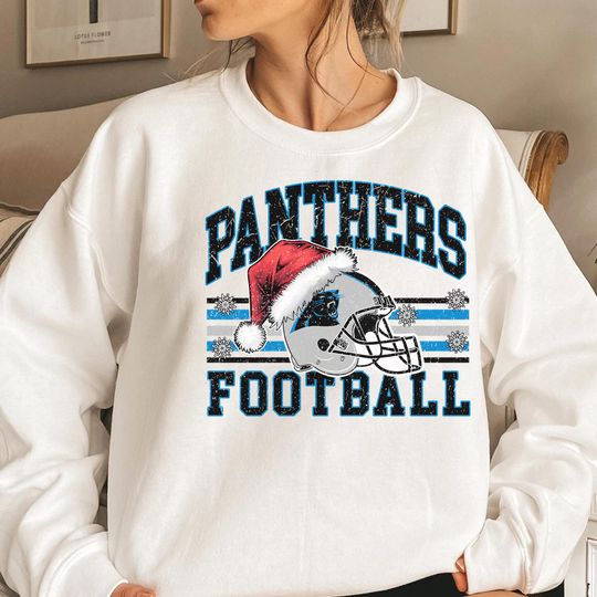 Discover Panthers Football Christmas Sweatshirt, Carolina Santa Hat Shirt, Panthers Fan , Holiday Game Day Outfit, Xmas Football Gift