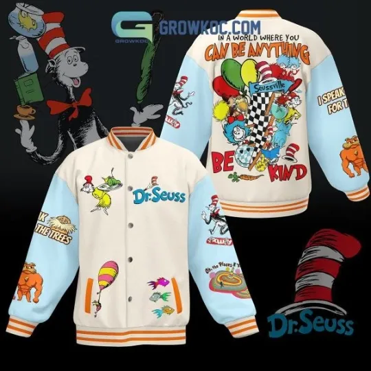 Discover Seuss Geisel "In The World Where You Can Be Anything Be Kind" Baseball Jacket