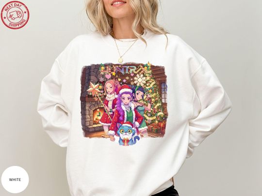Huntrix Christmas Sweatshirt,Rumi Mira Zoey, Christmas Light Gift, Derpy Tiger Christmas Party Tee, Anime Christmas Sweatshirt