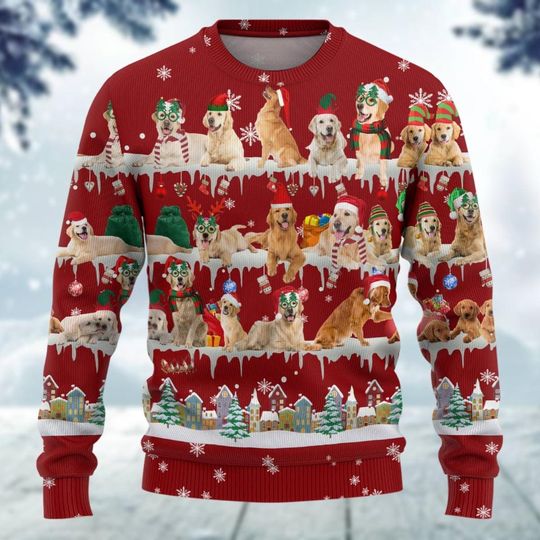 Christmas Golden Retriever Sweater, Golden Mom Santa Hat Xmas Sweater, Christmas Dog Sweatshirt, Animal Funny Sweater, Dog Lover Gift