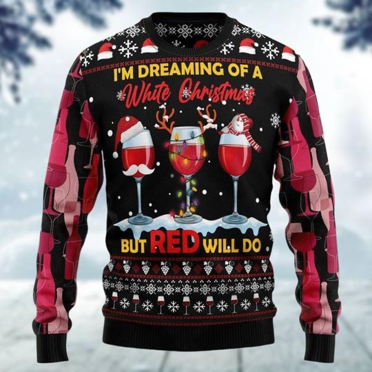 Discover Wine Ugly Christmas Sweater, Wine Glass Xmas Sweater, Funny Santa Holiday Sweater, Sweater For Women, Christmas Party Gift