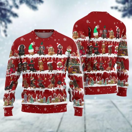Discover Dachshund Ugly Christmas Sweater, Dachshund Santa Hat Xmas Sweater, Christmas Dog Sweatshirt, Dog Lover Gift, Funny Christmas Sweater