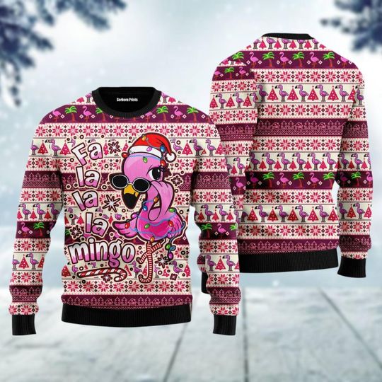 Discover Fa La La Mingo Ugly Christmas Sweater, Pink Flamingo Sweater Women, Flamingo Santa Funny Xmas Sweater, Animal Christmas Shirt