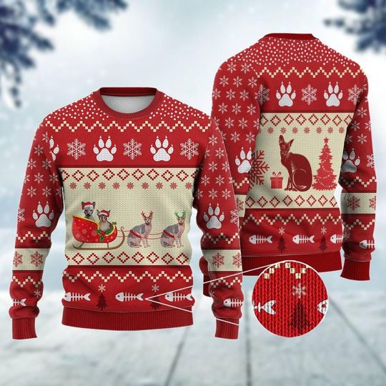 Discover Christmas Sphynx Cat Ugly Sweater, Funny Reindeer Xmas Sweater, Animal Lover Holiday Sweater, Cat Mom Gift, Funny Christmas