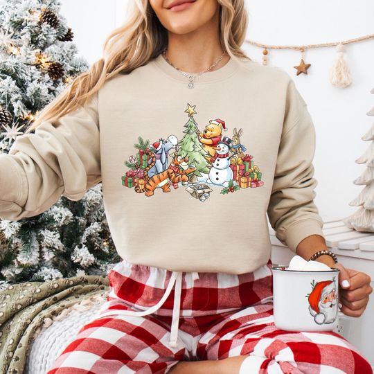 Discover Retro Winnie the Pooh Christmas Sweatshirt, Pooh Christmas Sweatshirt, Disney Holiday Shirt, Pooh Bear Christmas Tree Shirt, Disney Xmas Tee