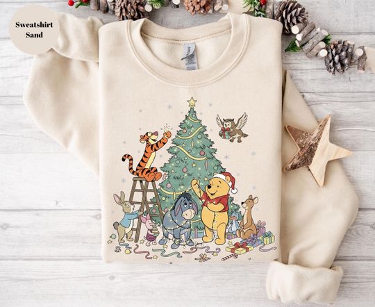 Discover Disney Christmas Winnie the Pooh Sweatshirt ,Winnie The Pooh And Friends Sweatshirt, Disney Christmas, Christmas Party Sweatshirt
