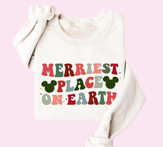 Discover Merriest Place On Earth Sweatshirt Christmas Sweatshirt Happiest Place Matching Mouse Ears Shirt Xmas Family Trip Shirt Colorful Crewneck