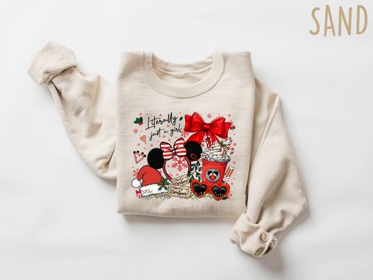 Discover Literally Just A Girl Disney Christmas Sweatshirt Coquette Bow Disney Minniee Mouse Sweater, Girly Xmas Gifts Disneyland Trip Xmas Hoodies