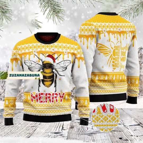 Bee Christmas Ugly Sweater, Bee Christmas Sweater, Botanical Sweater, Honey Bee Sweater, Beekeeper Gift